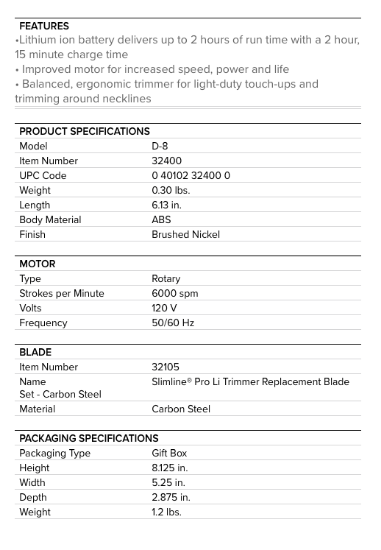 Masina de contur - ANDIS - fara fir Slim Line Pro - D8 negru - fabricat pentru Europa