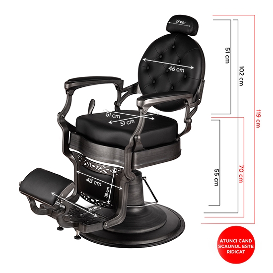 Scaun frizerie - MENOSER - Washington - Negru