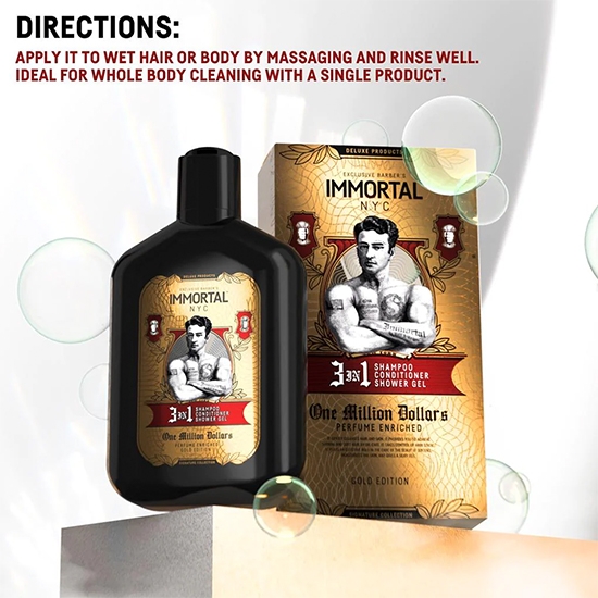 Sampon pentru par 3 in 1 (sampon,balsam,gel de dus) - IMMORTAL - One million Dollars- 500 ml