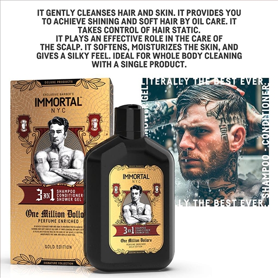 Sampon pentru par 3 in 1 (sampon,balsam,gel de dus) - IMMORTAL - One million Dollars- 500 ml
