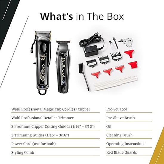 Set combo - WAHL -  Masina de tuns Profesionala Magic Clip Cordless + Masina Contur Detailer Li Negru
