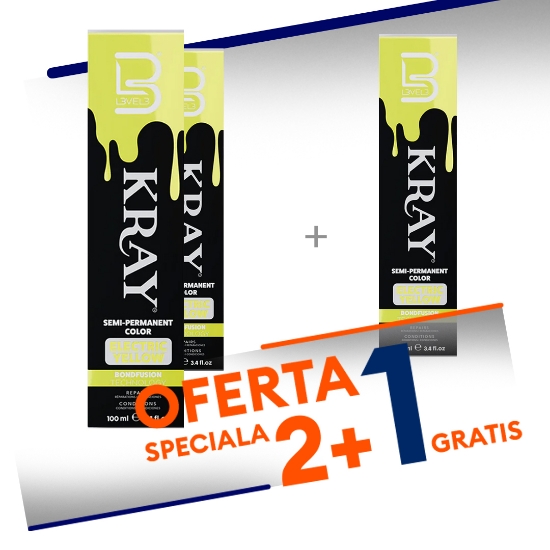 Pachet promo 2+1 Gratis - Vopsea semi - permanenta - L3VEL3 -  Galben Electric - 100 ml  