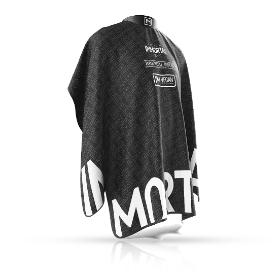 Pelerina frizerie/coafor - IMMORTAL - I AM VEGAN - Neagra 