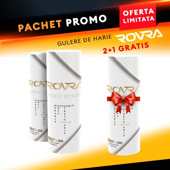 Imagine Pachet promo - Gulere de hartie Rovra pentru frizerie - Albe - set 5 role - 3 buc (2+1 GRATIS)